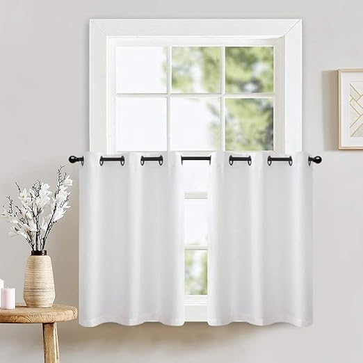 Amazon Com White Cafe Tiers Curtains Panels For Kitchen Half