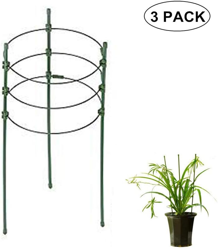 Anleo 3 Pack Plant Support Ring Garden Trellis Flower Iron Plants Grow Cage for Potted Climbing Plant Suppot with Adjustable Rings - 17.5" H