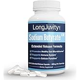 LongJuvity Sodium Butyrate Supplement (300mg) - Optimal Gut Health for Men & Women - Digestion Support & Leaky Gut Repair - Postbiotic Short Chain Fatty Acid, Lab Tested (120 Extended Release Caps)