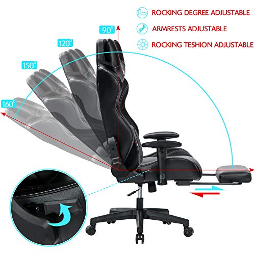 Kasorix Big and Tall Gaming Chair with Footrest,Black Chair with