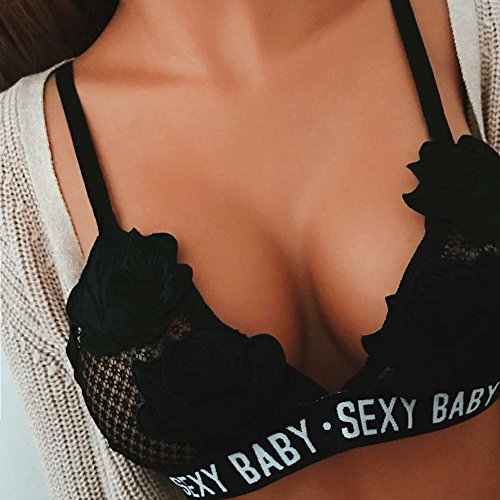 Women's Deep V Lace Rose Bandage Embroidered Appliques Floral Bralette Unpadded Bra