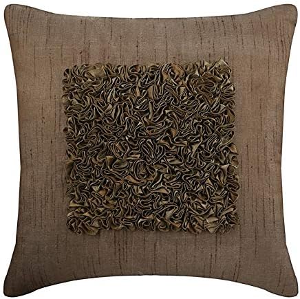 Amazon Com The Homecentric Designer Light Brown Decorative Throw Pillow Covers 16x16 Inch 40x40 Cm Silk Throw Pillows For Couch Solid Color Ribbon Embroidery Modern Cushion Cover Vintage Champagne Brown Home