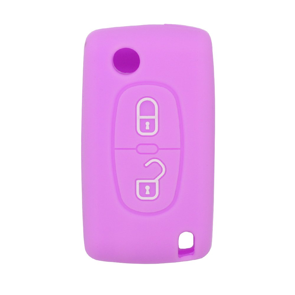 BROVACS Silicone Cover Protector Case Holder Skin Jacket Compatible with PEUGEOT CITROEN 2 Button Flip Remote Key Fob CV4302 Purple