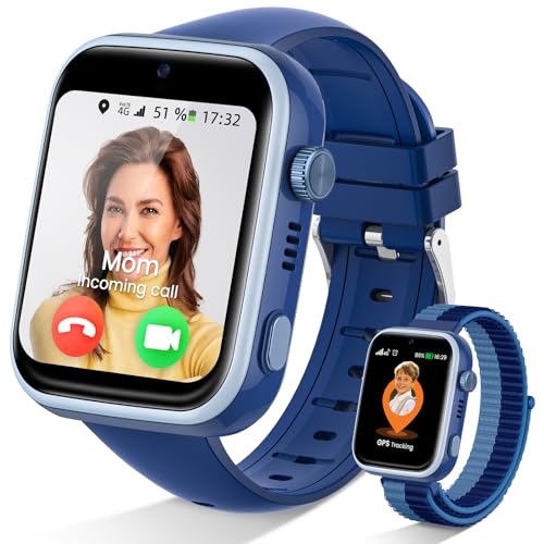 SWGOTA Children's Smartwatch, Children's Smartwatch with 4G Video Call/GPS, Voice Chat/School Mode/Whatsapp/WiFi/SMS/SOS/Pedometer/5 Sports Modes, IP68 Waterproof Gift for Girls Boys, Blue