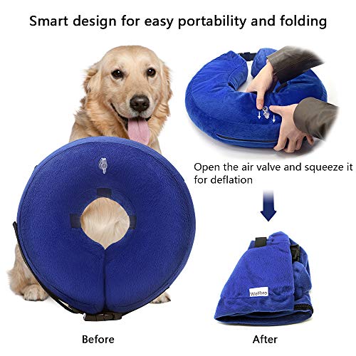 Wellbro Dog Cone Collar, Soft and Inflatable Dog Comfy Cones After Surgery, Adjustable Pet Recovery Collar with Extra Velvet Cover, Protective E-Collars with Buckle for Dogs and Cats (Large, Blue) - Thumbnail 4