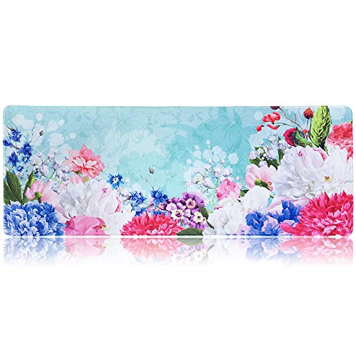 SANFORIN Extra Large Mouse Pad, Floral Design Gaming Mouse pad Desk Mat - 31.5" x 11.8"x0.12" (3mm Thick), Stitched Edge, Non-Slip Rubber Base Mouse Keyboard Desk Mat for Computer/Laptop, White Peony