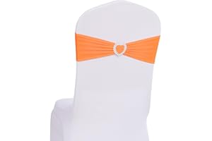 Howhic Pack of 30 Spandex Chair Sashes Bows Stretch Chair Cover Band with Buckle Slider Universal Elastic Chair Ties for Wedding Banquet Party Event Decoration (Orange)
