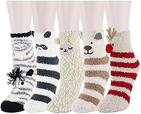 5 Pairs Womens Super Soft Cozy Fuzzy Home Sleeping Socks Winter Warm Slipper Socks