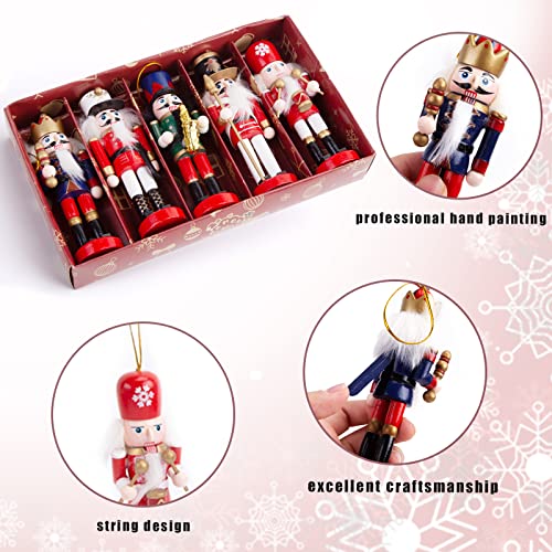 AMOR PRESENT Christmas Nutcracker Ornaments, 5.5 Inch Nutcracker Hanging Decorations Wooden Nutcracker Soldiers for Christmas Tree Gift Shelves Table Decoration