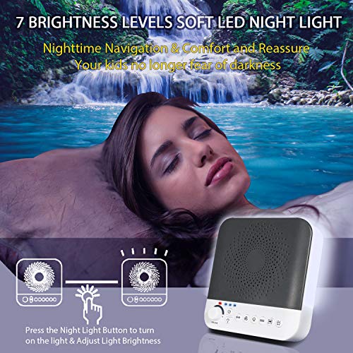 HENSUN White Noise Sound Machine, 17 Non-Looping Natural Sounds| 7 LED Night Lights| Plug in Adapter| Portable Sleep Sound Therapy Maker with Timer & USB Output for Home Office or Travel