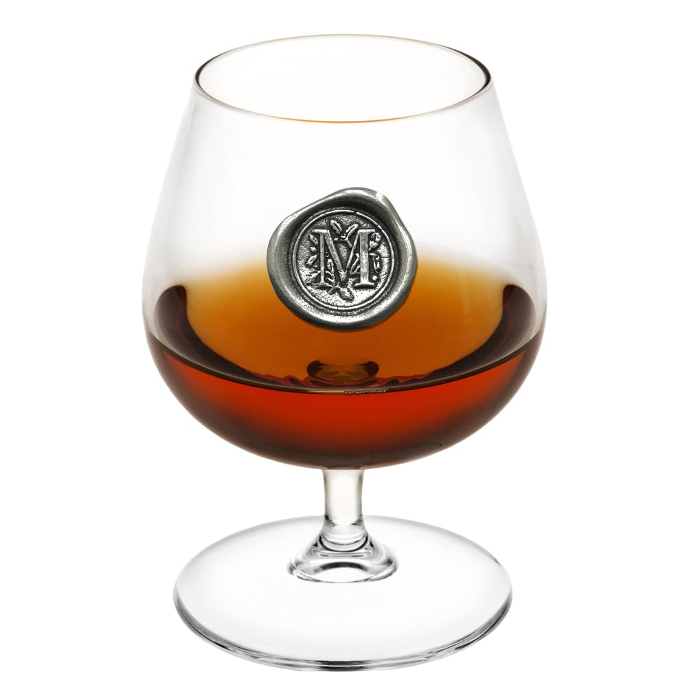 English Pewter Company 14.5oz Brandy Cognac Snifter Glass with Monogram Initial - Personalised Gift with Your Choice of Initial (M) [MON213]