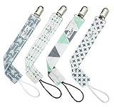 Pacifier Clip by Matimati Baby - 4 Pack - Unisex Stylish Designs - Great Pacifier /Teething Ring Holder - Unique Baby Shower Gift