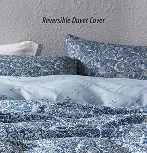 image for SLEEPBELLA Duvet Cover Queen, 600 Thread Count Cotton Blue Floral Patt