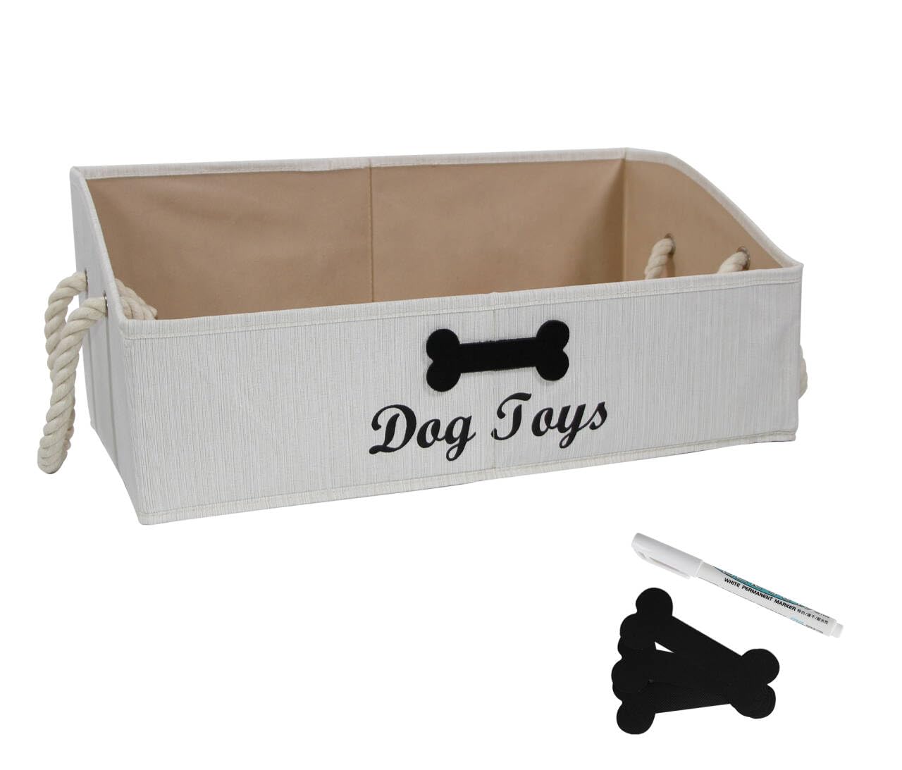 Geyecete Large Dog Toys Storage Bins-Foldable Fabric Trapezoid Organizer Boxes with Cotton Handle,Can be Personalized,Collapsible Basket(Beige-DOG)