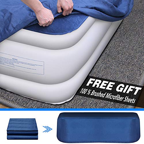 Kasonic Air Mattress Twin Size, Inflatable Airbed with Free Fitted Sheet & Carry Bag; Height 18''; Built-in ETL Listed Electric Pump Raised Air Bed; Easy Setup for Home Use/Office Relax/Camping