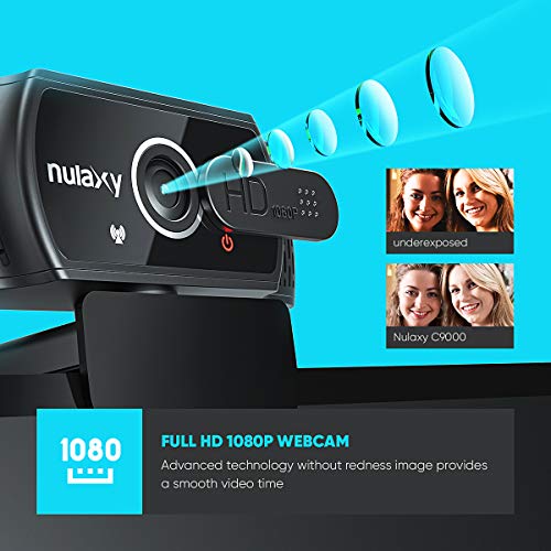 Nulaxy USB Webcam with Microphone, HD 1080p Webcam with Privacy Cover for Laptop PC Desktop, HD Light Correction, Web Camera for Video Calling, Online Classes, Skype, Zoom, FaceTime, Smart TV