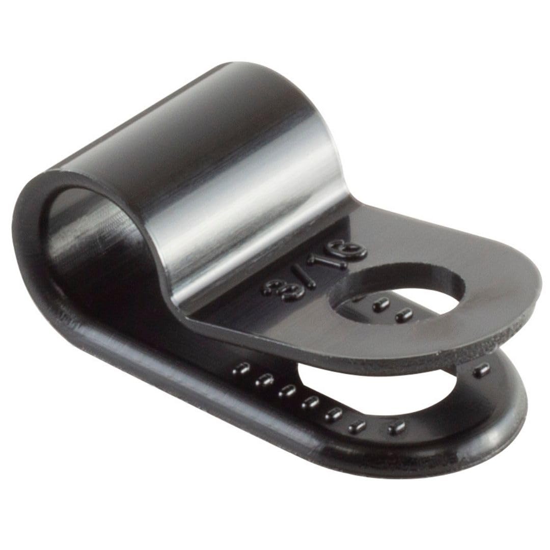 GTSE 100 Pack of Black Nylon P-Clips, 5.0mm (3/16”) Diameter, Plastic Cable Clips