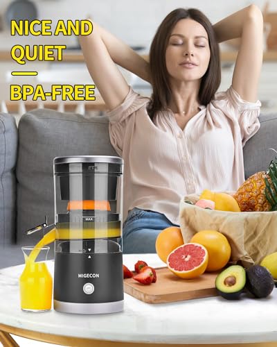 Migecon Rechargeable Electric Citrus Juicer - Citrus Juice Machine with USB and Portable, Dripless Function for Oranges, Lemons, Grapefruits, Includes Cleaning Brush (Black) ZZJ001B