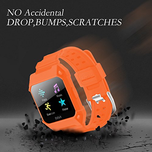 C2D JOY For Fitbit Ionic Case Replacement Bands Rugged Protective Frame Case Accessory Sport Bands For Fitbit Ionic Watch Orange (6.7-8.1 inch)