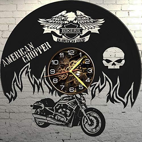 Motocycle Vinyl Wall Clock Wall Clock - Chopper Wall Clock Vinyl Gifts - Vinyl Record - Garage Decor for Men