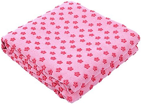 LANSHULAN 25 x 72 in Hot Yoga Towel Mat, Silicone Particles Anti-Slip Microfiber Towel for Yoga Bikram Camping Outdoor (Pink)