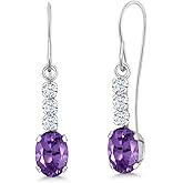 Gem Stone King 10K White Gold Purple Amethyst and White Zirconia Drop Dangle Earrings For Women (1.08 Cttw, Gemstone February Birthstone, Oval 6X4MM)