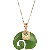 LINOXE 18" Jade Elephant Pendant Necklace Charm 18K Gold Plated Chain Retro Dainty Gemstone Gift For Women, Family, Anniversary, Her, Weddings, Birthdays, Wife, Mother, Mom (Green Jade Stone)