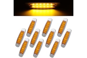 Ledvillage 6.4 Inch Amber 12 LED Side Marker Tail Light Turn, Parking, Signal Clearance Lamp Trailer Truck Lorry UTE RV Pickup with Chrome 12V DC BB12 (Pack of 10)