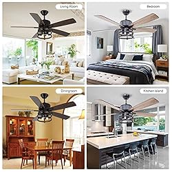 Farmhouse Rustic Ceiling Fan with Lights, 52 Inch