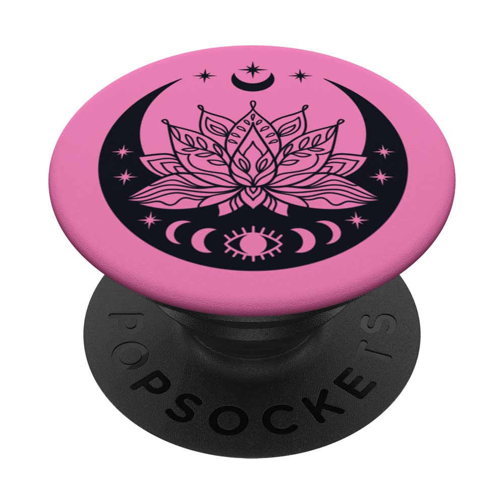 Moon and Eye and Lotus Flower Pink Women's Witchy New Age PopSockets Swappable PopGrip