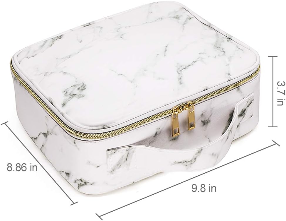 Marble Makeup Organizers and Storage,LKE Cosmetic Bags Waterproof Marble Travel Makeup Train Case Jewelry Travel Organizer with Adjustable Dividers (9.8x8.86x3.7 inches)
