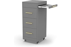 OMYSALON Wood Salon Trolley Cart with Wheels, Hair Cart Mobile Storage Cabinet, Hairdressing Styling Tools Organizer, Rolling Salon Station for Beauty Spa Barbershop Tattoo, Grey