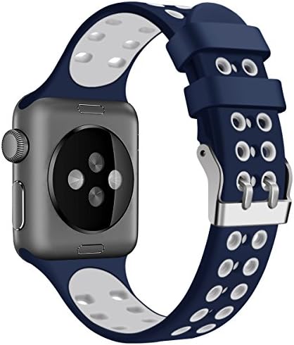 Sport Edition Band for Apple Watch 38mm 42mm,Soft Silicone Sport Waterproof Strap Replacement Bands with Square Stainless Steel Dual Buckles for iWatch Apple Watch Series 3/2/1,Nike+