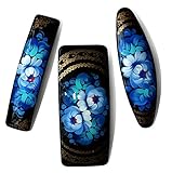 3 pc set of Hand painted barrettes - Each item Unique - Traditional Folk Style Painting - Hair Clips - Blue color - 3 designs