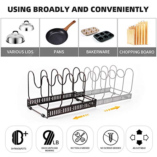 Caannasweis 8+ Expandable Pan Rack Organizer, Diy Retractable Pot Rack