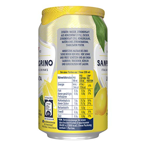 Sanpellegrino | Zitronen Limonade | Limonata | Hoher Fruchtanteil 16% frisch gepresster Zitronen | Ideal für unterwegs | 24er Pack (24 x 0,33l) Einweg Dosen – Bild 5