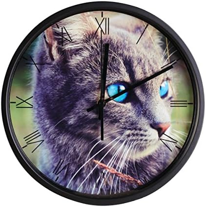 Luckly candy Cute Cat theme Background Super Silent Wall Clock Quiet Sweep Decorative Clocks (14Inch, Black4)