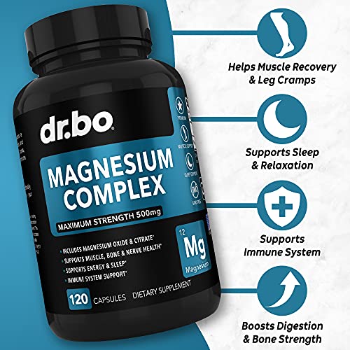 Magnesium Complex Supplement Capsules 500mg Support Energy