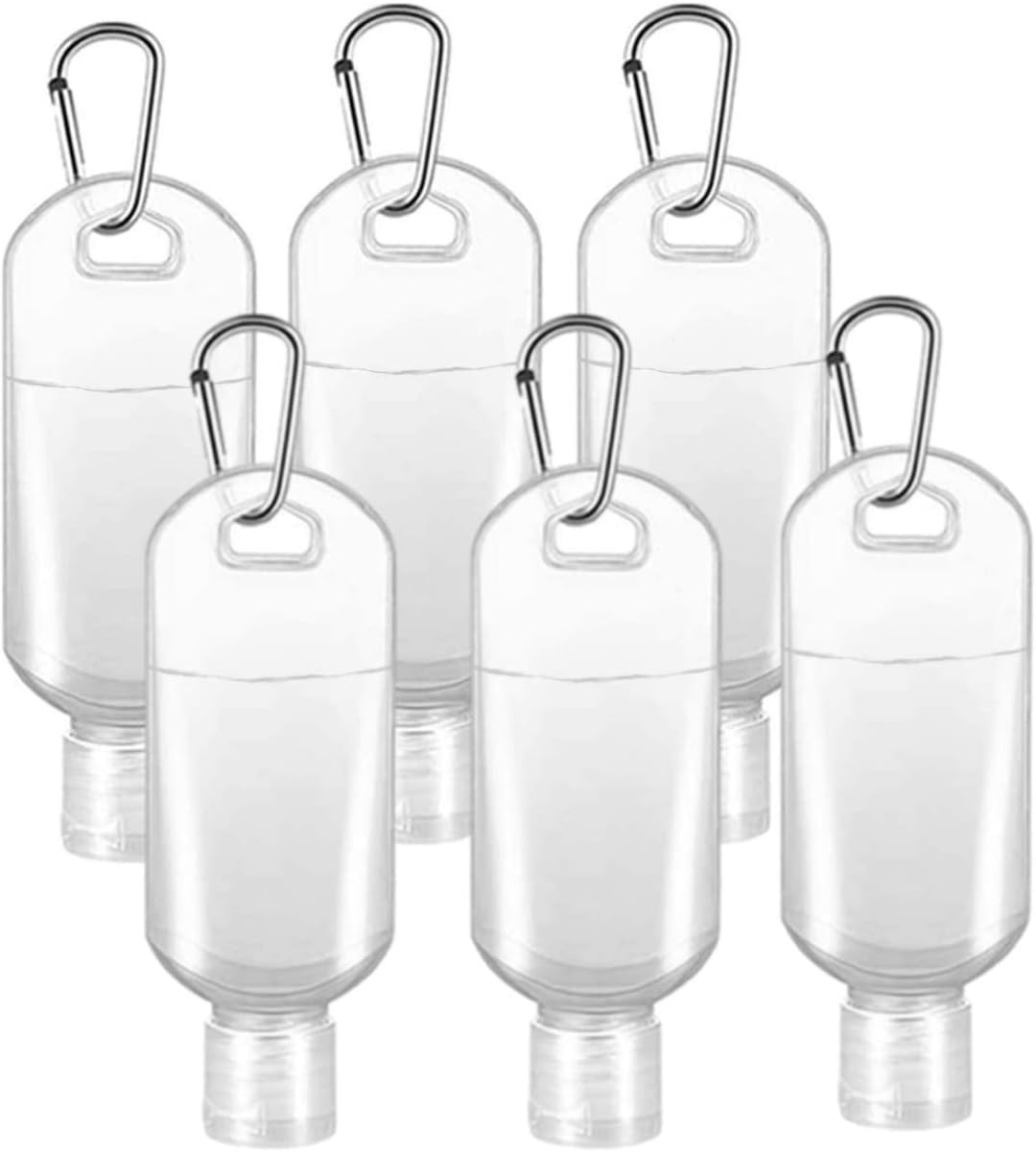 Hand Sanitiser Bottle with Clip x6 GENERISE 50ml Refillable Hand Sanitizer Bottles with Flip Top Lid & Hook Carabiner