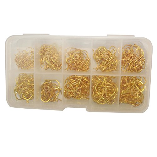 Thekuai Fishing Hooks High Carbon Steel different Size Saltwater Freshwater Fishing Hooks Gold (500 PCS Gold) - Thumbnail 3