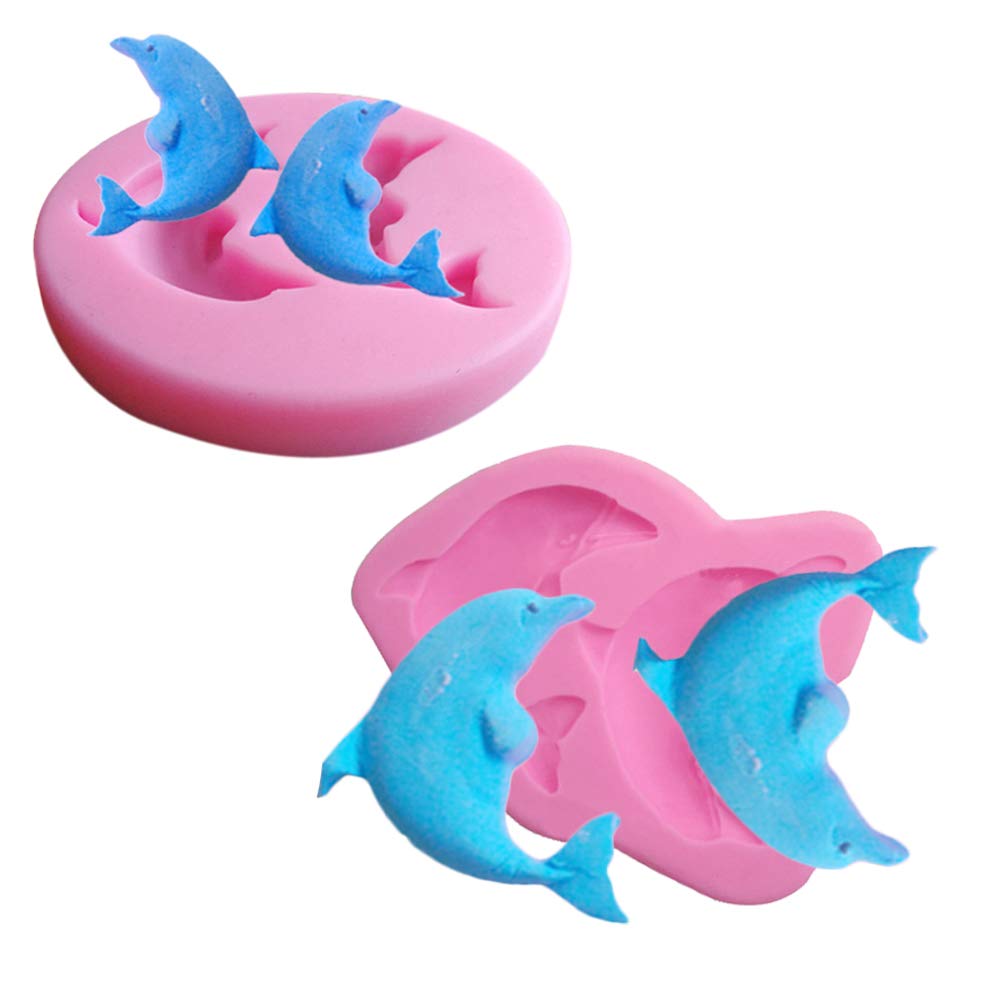 Double Dance Dolphin Fondant Silicone Molds Candy Chocolate Cake Fish Mould DIY Pastry Baking Tools Bread Coffee Making Creative Moulds(2PCS)
