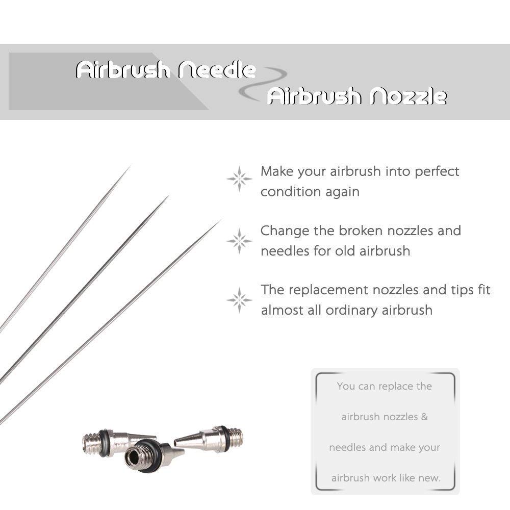 Gocheer Aérographe Accessoires Kit 0,2mm/0,3mm/0,5mm Buse et Aiguille pour Createx Iwata Revell KKmoon Wiltec Timbertech vidaXL Vallejo Wiltec Fengda PASSCHE Silverline Aztek Airbrush