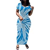 PINSV Women's Casual Bodycon Maxi Dress Summer Scoop Neck Short Sleeve Long Fitted Dresses Club Party