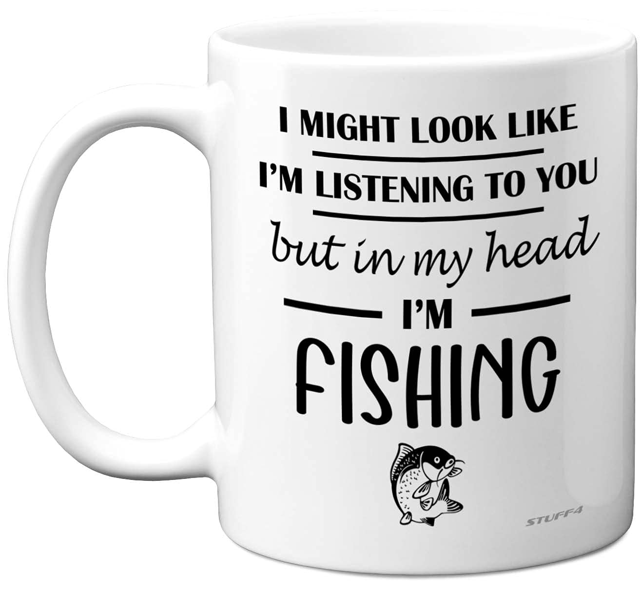 Fishing Gifts for Men Funny - I Might Look Like I'm Listening To You But In My Head I'm Fishing Mug - Novelty Fish Angling Gift for Dad Grandad, Birthday Present Him Her, 11oz Dishwasher Safe Mugs