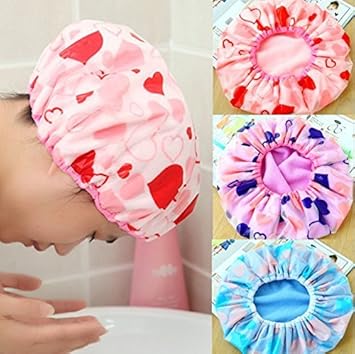 FOK Reusable Printed Transparent Synthetic Shower Cap with Elastic Band for Men and Women (Random Colour) -Set of 3 Pieces
