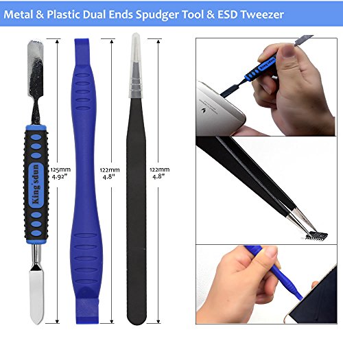 Kingsdun 24pcs Iphone 7 Repair Tool Kit for Apple iPhone 6/6S/5/5C/5S/4S, Ratcheting Screwdriver Bit Set with Metal Spudger Opening Pry Tools & ESD Tweezers in Mini Pocket Box