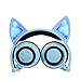 Cat Ear Headphones, DICEKOO Wireless Bluetooth Headset Flashing Glowing Cosplay Fancy LED Light USB Charger Earphone for iPhone 7/6s/iPad/Fire 7,Android Phone, Macbook (Blue)