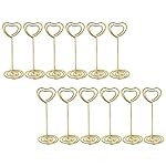 Bememo Gold Heart Shape Photo Holder Stands Table Number Holders Place Card Paper Menu Clips for Weddings, 12 Pack