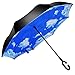 owen kyne Windproof Double Layer Folding Inverted Umbrella, Self Stand Upside-down Rain Protection Car Reverse Umbrellas with C-shaped Handle (Sky Blue)
