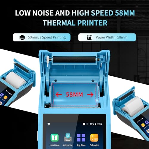 NETUM Handheld PDA Android 11.0 POS Terminal Receipt Printer Data Collector Portable Barcode Scanner Handheld Bluetooth USB WiFi BT4.0 BLUE (Included Paper Scroll 58 * 35)
